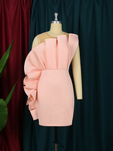 AOMEI Pink Ruffle Sleveless Mesh Patchwork Dress Mini