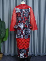 AOMEI Plus Size Women Printed Hollow Out Maxi Dress