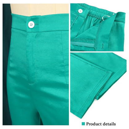 Green Sparkly Stretch High Waist Slim Pants For Women