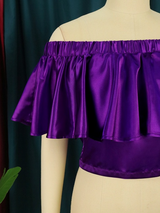 Women 2 Sets Purple Shiny Off Shoulder Blouse Straight Trouser