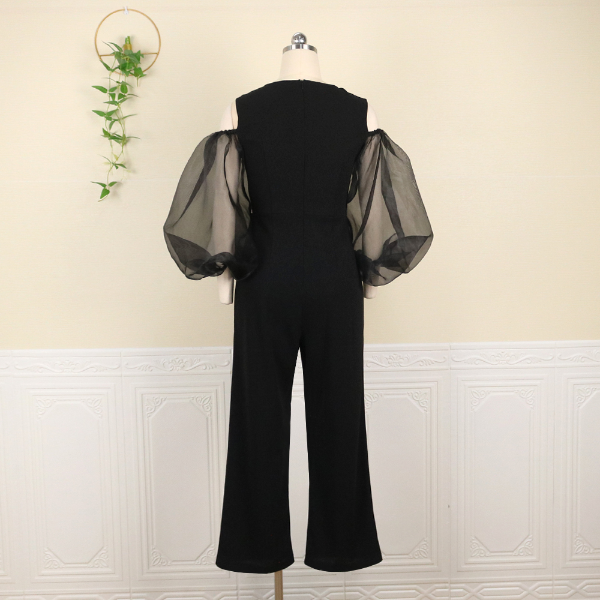 Puff Tule Sleeves Cold Shoulder See Through Jumpsuits
