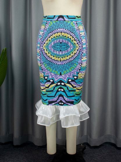 AOMEI Women Printed High Waist Mermaid Skirts