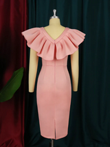 Pink Ruffle with Bow Bodycon Party Dress For Women