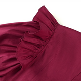 Burgundy Ruffles Puff Sleeve Bodycon Dress Maxi