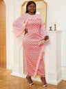 AOMEI Printed O Neck Long Sleeve Party Gowns Maxi