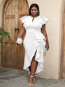 AOMEI Woman Elegant Ruffle Slit Dress Midi