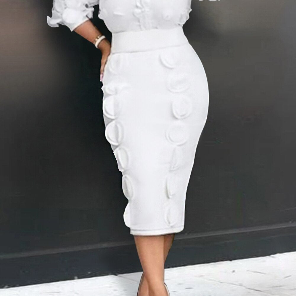 AOMEI High Waist Stylish Midi Office White Skirts Women