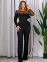 Tulle Patchwork O Neck Ruffles Jumpsuits Office Ladies