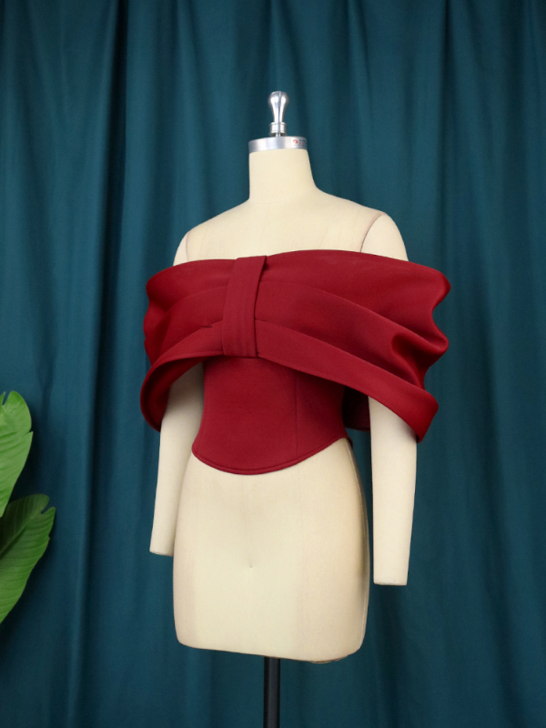 Women Off Shoulder Red Big Bowtie Backless Shirts Blouse