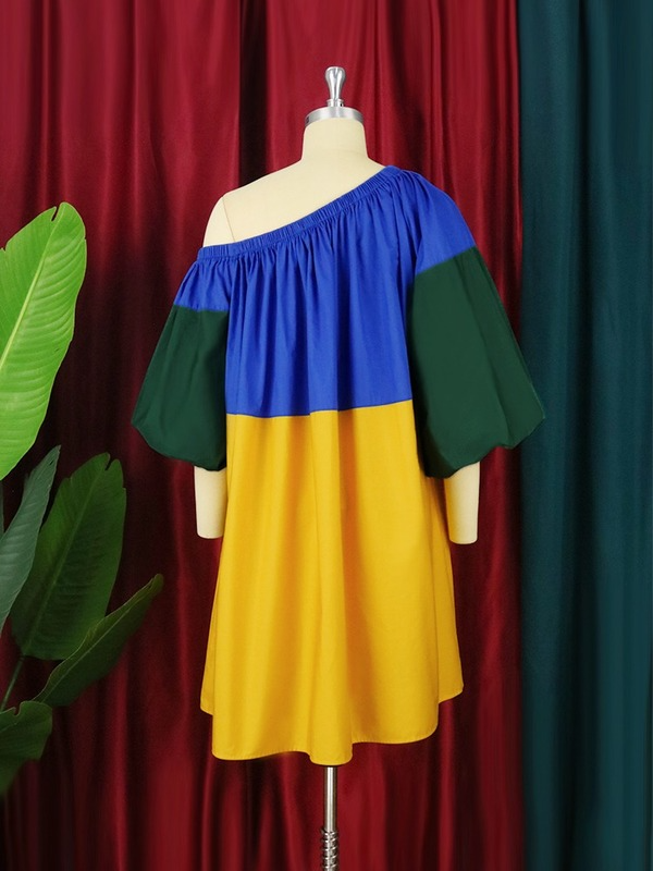 AOMEI Women Diagonal Collar Plus Size Loose Dress Mini