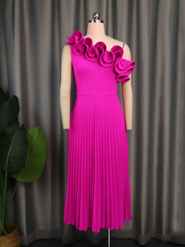AOMEI Pleated Party Dress 2023 New One Shoulder