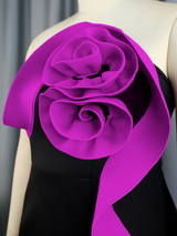 AOMEI Plus Size Srapless Rose Flower Dress Midi