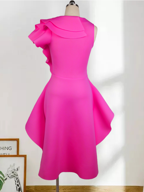 Aomei Plus Size Rose Ruffle Women Party Dress Mini