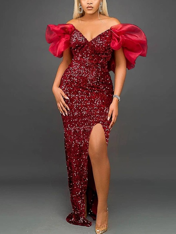 red glitter prom dress