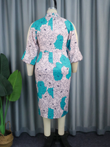 AOMEI Women Cold Shoulder Floral Printed Dress Midi