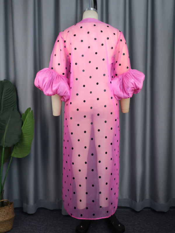 AOMEI Women Polka Dot Printed Long Dress Mesh