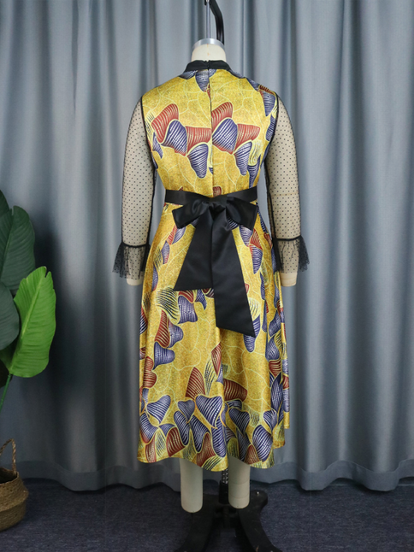 AOMEI See Through Printed Dresses A Line Midi