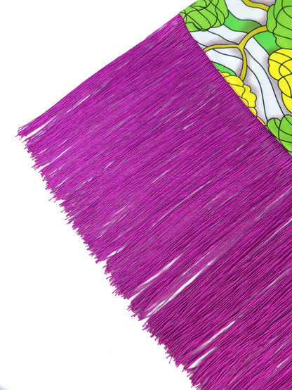 AOMEI Purple Floral Printed Fringe Dresses Midi