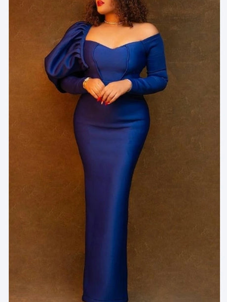 AOMEI Elegant Royal Blue Party Bare Shoulder Dress