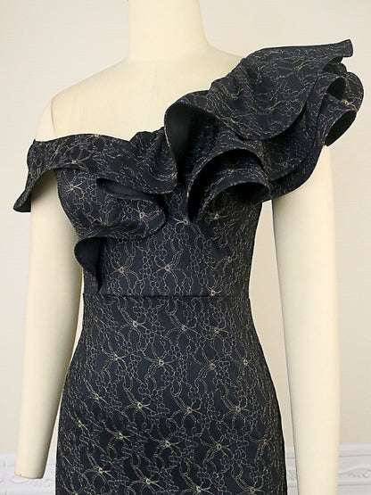 AOMEI  Lace Vintage Black Long Evening Dress