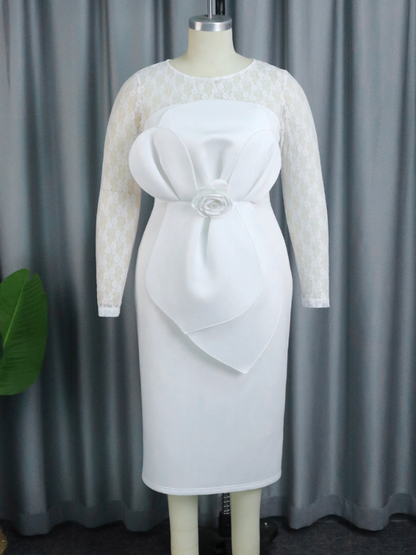 AOMEI Floral Lace Midi Wedding Guest Dress