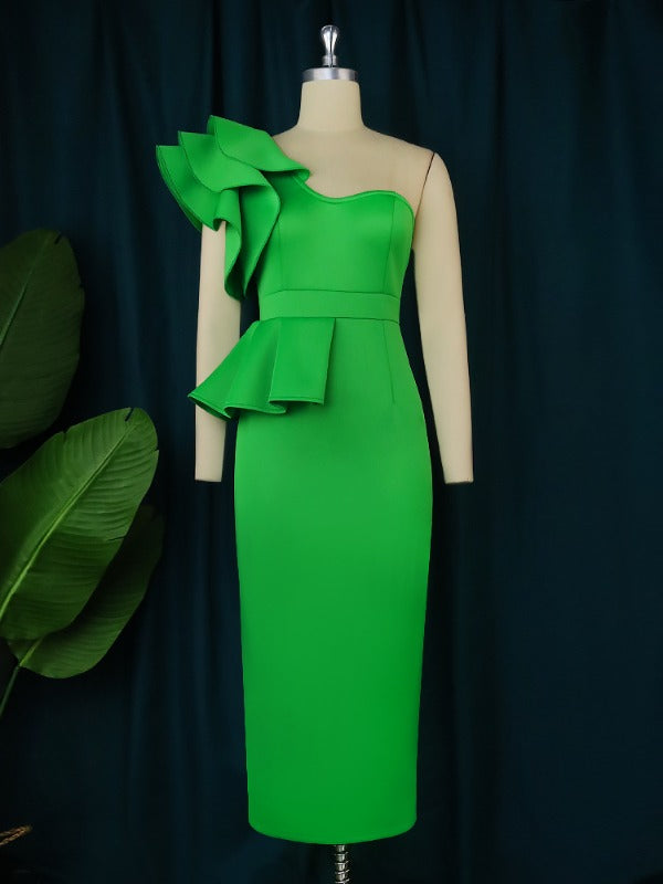 AOMEI Women One Shoulder Long Green Party Dress