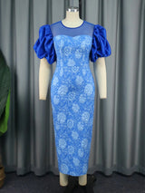 AOMEI Plus Size Elegant Vintage Embossed Maxi Dress