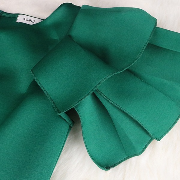 Green Short Cloak Sleeve Ruffles High Slit Long Party Dress