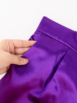 Women 2 Sets Purple Shiny Off Shoulder Blouse Straight Trouser