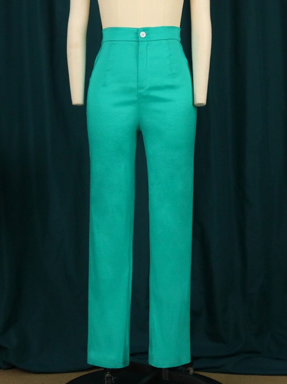 Green Sparkly Stretch High Waist Slim Pants For Women
