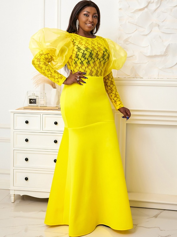 Yellow Lace Mermaid Dress