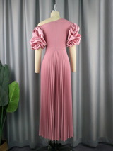 AOMEI Pleated Cold Shoulder Maxi Party Dress